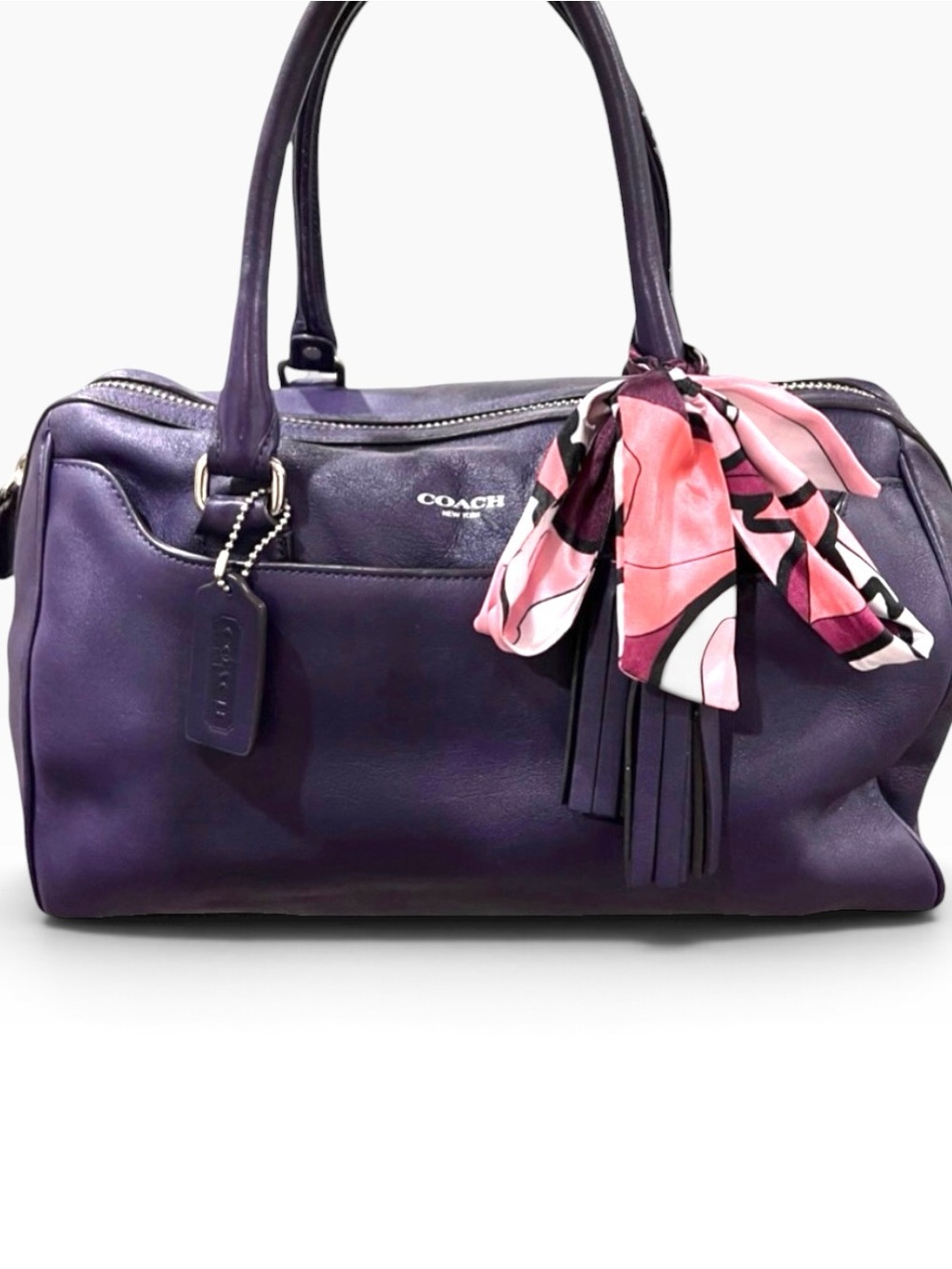 Coach Legacy Leather Haley Satchel in eggplant w hang tag, tassels & bag scarf